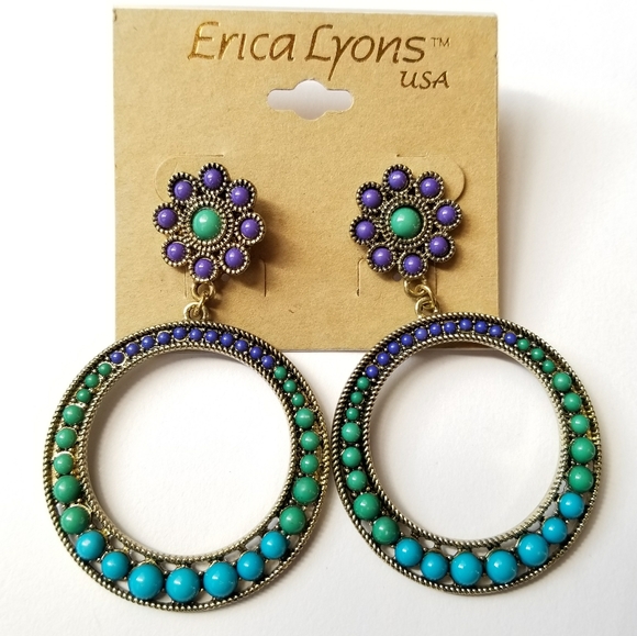 Erica Lyons Jewelry - Erica Lyons flower hoop earrings gold purple blue